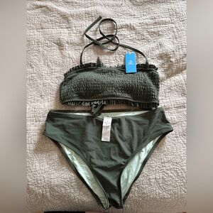 Olive bandeau two piece swimsuit